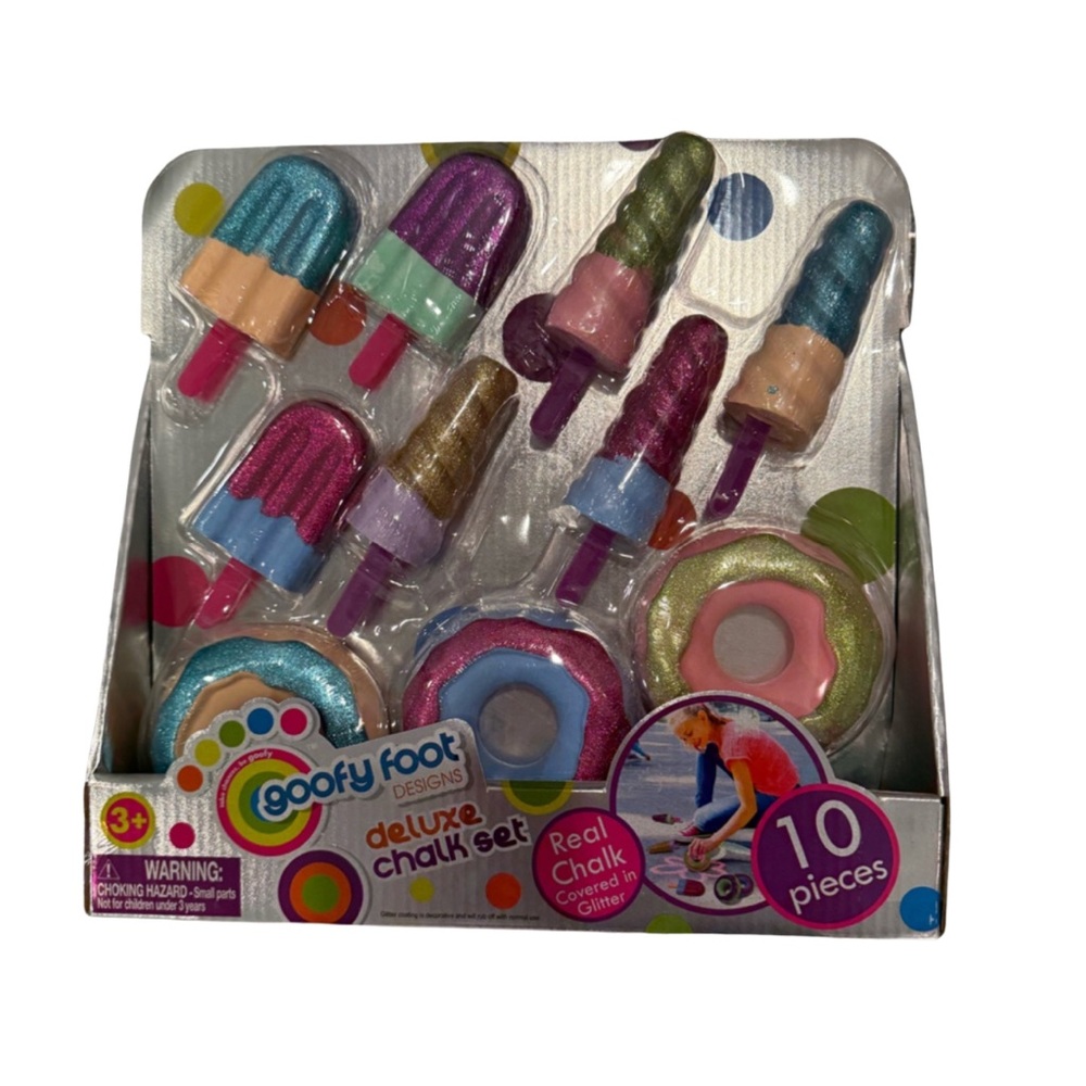 Goofy Foot Designs 10 Pieces Deluxe Sidewalk Glitter Chalk Set Popsicles Donuts